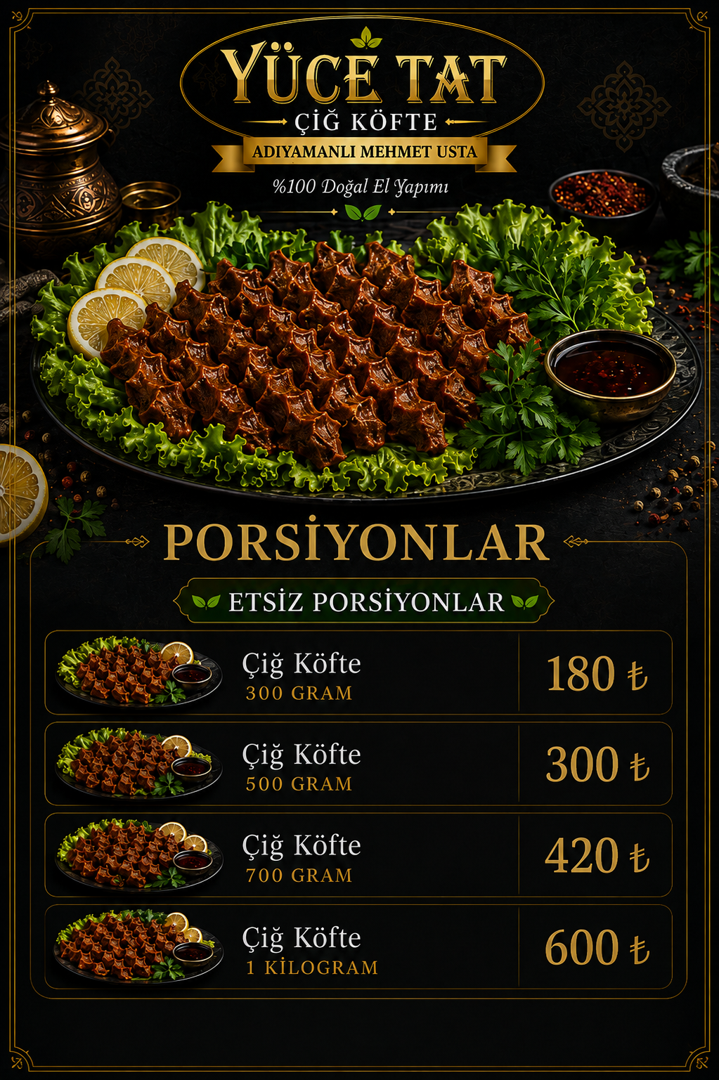 Yüce Tat Porsiyonlar Menüsü